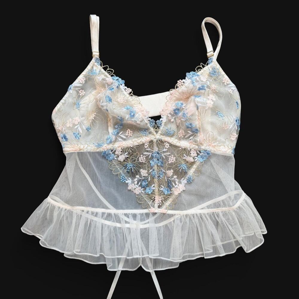 Blue and cream floral lace